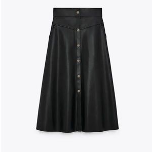 Zara Faux Leather Midi Skirt
